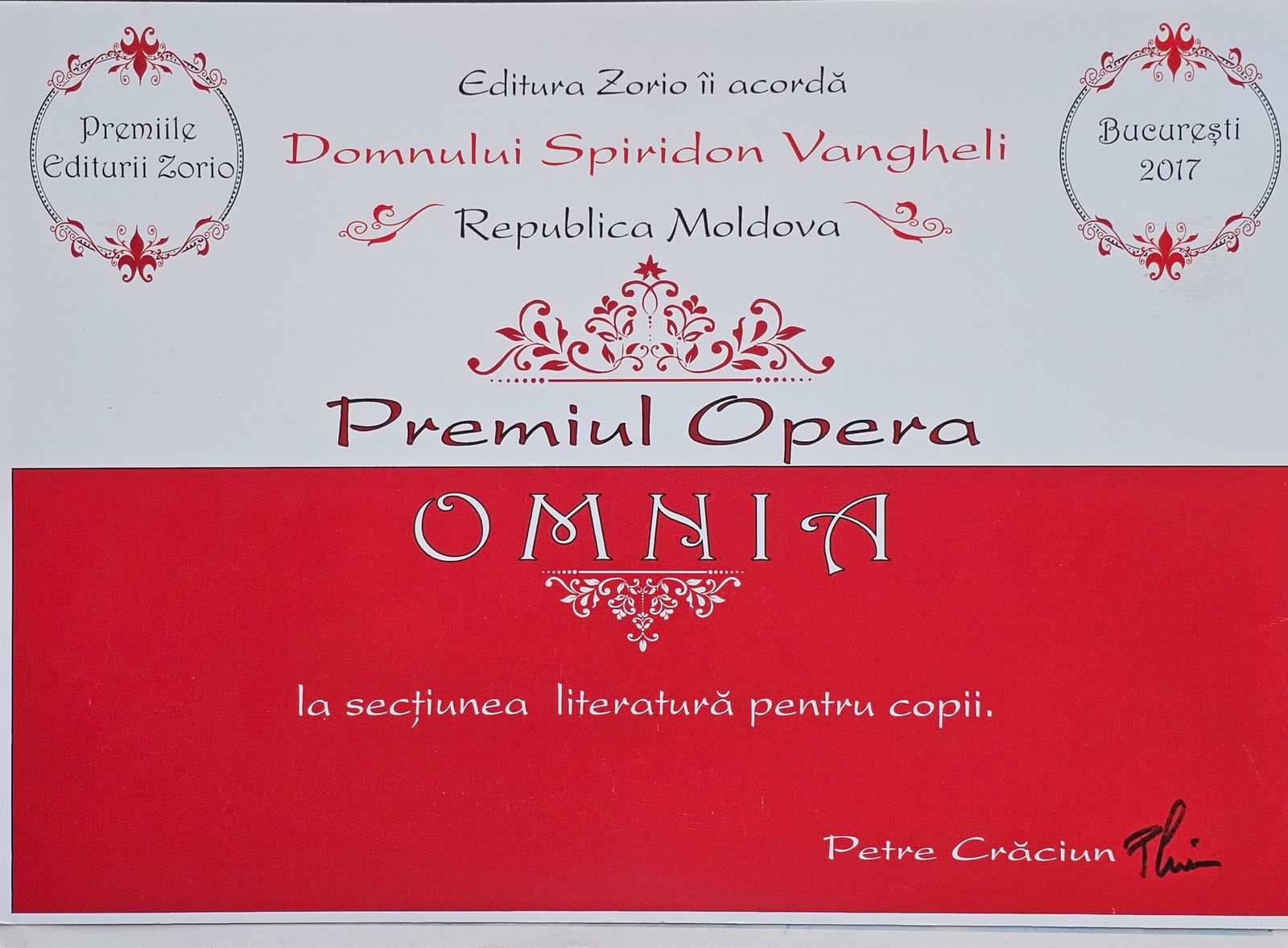 Premiul „Opera Omnia” – Editura Zorio